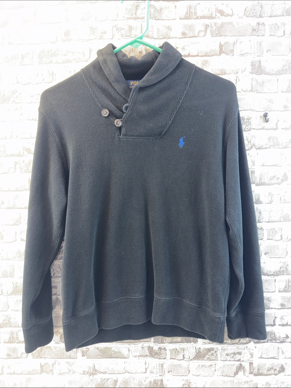 Polo Ralph Lauren Black‎ Shawl Collar Pullover with Blue Pony